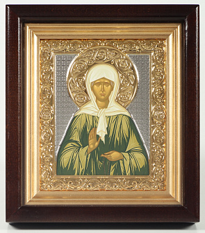 Икона в киоте 12х14 сложный №2 темпера, никель, золочение Матрона