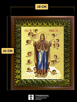 Икона Божией Матери Нерушимая стена с золочением, деревянная рамка с басмой и стеклом 18х21х2,5 см 1