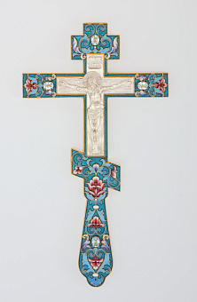 Крест напрестольный малый литье, филигрань, эмаль, роспись, гравировка /золочение/ серебро