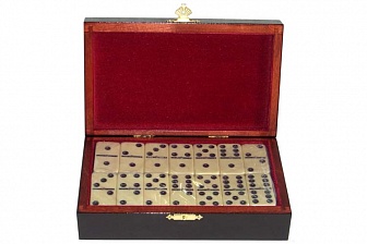 Домино турнирное D6 в деревянной шкатулке с флоком
