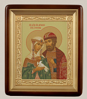 Икона в киоте 18х24 фигурный, темпера, рамка золочёная Петр и Феврония 2