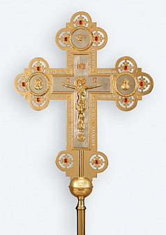 Крест-икона № 2 запрестольная двухст.с гальванопл.накл. комб. камни без древо