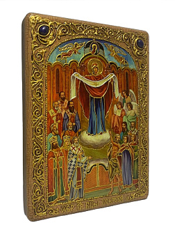 Настольная икона Божией Матери ''Покров'' на мореном дубе