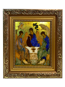 Икона Троица с золочением, широкая рамка 19,5х22,5х2 см