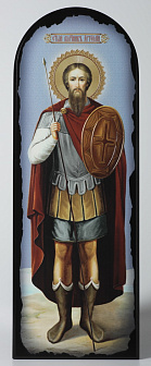 Икона на МДФ 18х50 арочная, объёмная печать, лак Артемий Антиохийский 2