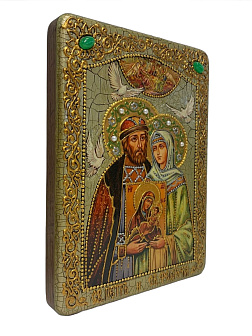 Настольная икона ''Петр и Февронья'' на мореном дубе