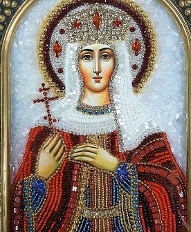 Икона Святая Великомученица Ирина бисер гранат