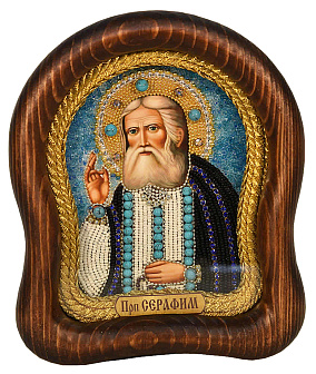 Икона ''Преподобный Серафим Саровский'' из бисера с натуральными камнями