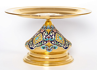 Дискос с поддискосником / ф280мм-1, 75л№16 / филигрань, эмаль, ручная гравировка / золочение