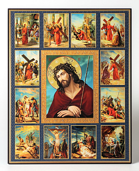 Икона на доске 40х50 объемная печать, лак Спас в терновом венце