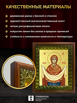 Икона Покров Пресвятой Богородицы с золочением, деревянная рамка с басмой и стеклом 18х21х2,5 см 119