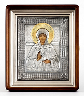Икона живописная в киоте 24х30 масло, риза №247, черненое серебрение, киот №1 Матрона Московская
