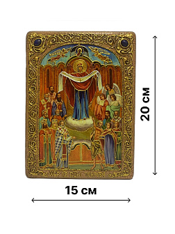 Настольная икона Божией Матери ''Покров'' на мореном дубе