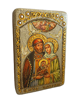 Настольная икона ''Петр и Февронья'' на мореном дубе