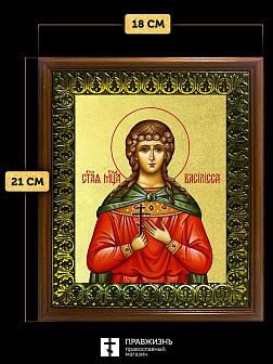 Икона Василиса мученица с золочением, деревянная рамка с басмой и стеклом 18х21х2,5 см 152