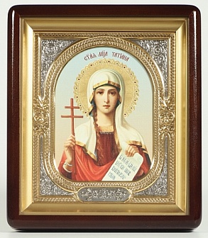 Икона в киоте 18х24 фигурный, канвас, риза-рамка частично золочёная Татьяна Римская