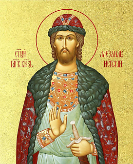 Икона "Александр Невский", св. блгв. кн., с золочением поталью, 09A1-УЛ_SKL_KRA