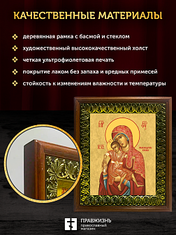 Икона Божией Матери Киккская, деревянная рамка с басмой и стеклом 18х21х2,5 см 1120