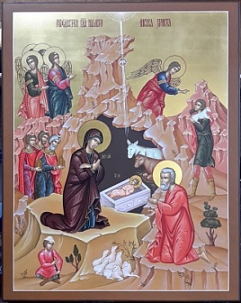 Икона ''Рождество Христово'', липовая доска, дубовые шпонки, левкас, сусальное золото, темпера, подарочная упаковка
