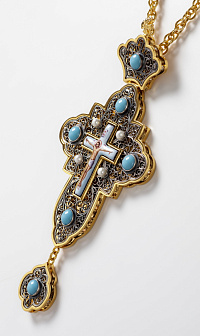 Крест наперсный филигрань №0019 двойной рант финифть / золочение, серебрение