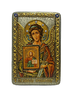 Настольная икона ''Ангел Хранитель'' на мореном дубе