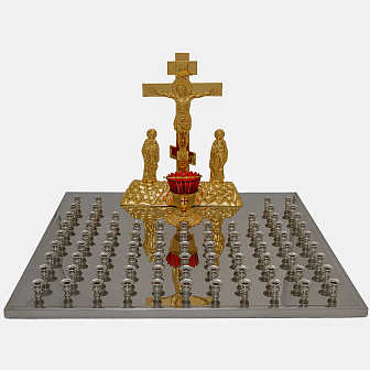 Крышка панихидного стола 80 свечей нержавеющая сталь частичное золочение