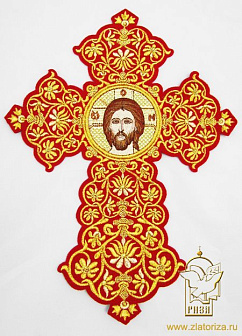 Крест Спас Вседержитель красный с золотом h 25 см, арт. 19439