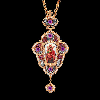 Панагия №7 / Фианиты, деколь, эмаль / золочение, серебрение