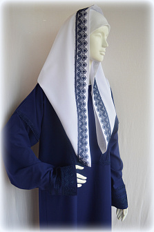 Погребальный комплект Стандарт №7: платье, палантин и платочек в руку. Тонкий плательный габардин темно-синего цвета