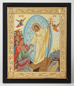 Икона в ризе 18х24 планшет, рамка золочёная, темпера, упаковка Воскресение Христово 2