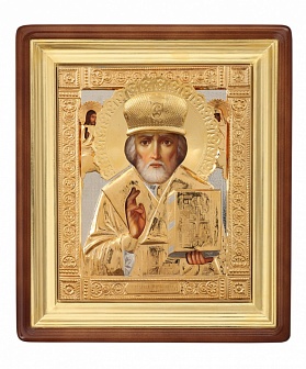 Икона писаная ''Николай Чудотворец'' в ризе с золотом