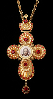 Крест наперсный №19 эмаль, финифть / круглая / золочение