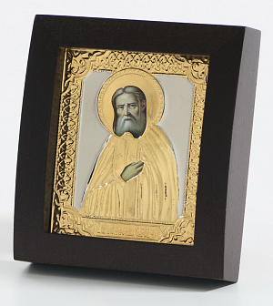 Икона в киоте 6х7 фигурный №2 риза объемная, частично золочёная Серафим Саровский