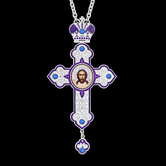 Крест наперсный №187 штампованный, эмаль, деколь / серебрение