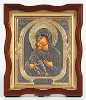 Икона в киоте 18х24 фигурный №4 темпера, риза комбинированная (зол+патин) Владимирская БМ