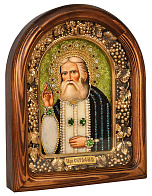 Икона ''Преподобный Серафим Саровский'' из бисера ручной работы