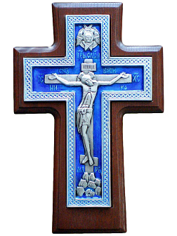 Крест гальванический настенный  с плетенкой (ясень, серебрение) с эмалью