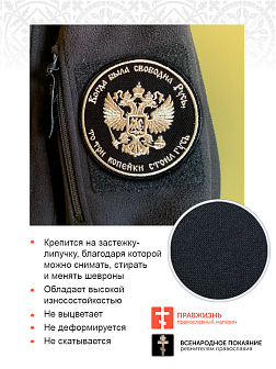 Герб Имперский, Русь - 3 копейки гусь, шеврон военный на липучке, материал черный оксфорд, нитка топленое молоко, диаметр 9 см