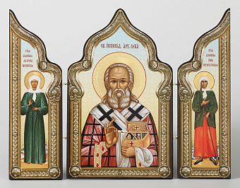 Складни деревянные 18х24 трехстворчатые, тиснение, арочные, фигурные, в упаковке Лука Войно-Ясенец. - Матрона -Ксения Петербургская