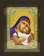 Икона освященная Божия Матерь Умиление в деревянном киоте