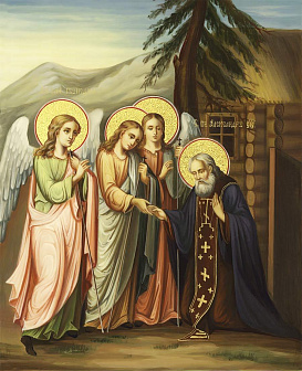 Икона Александр Свирский преподобный с золочением, деревянная рамка с басмой и стеклом 18х21х2,5 см 