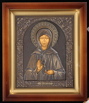 Икона в киоте 15х19 сложный, темпера, риза патинированая Матрона