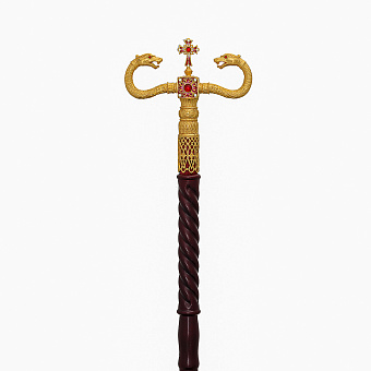 Жезл архиерейский с литым оглавием №6 золочение в футляре Жезл архиерейский с литым оглавием №6 золочение в футляре