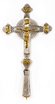 Крест напрестольный №1 двойной рант, литье, гравировка / золочение / серебро (УИН)