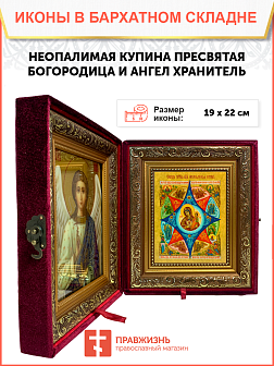 Икона Неопалимая Купина Божия Матерь на холсте в киоте 181