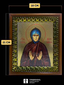 Икона Кира Берийская преподобная с золочением, деревянная рамка с басмой и стеклом 18х21х2,5 см 156