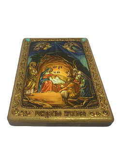Настольная икона ''Рождество Господа Бога и Спаса нашего Иисуса Христа'' на мореном дубе
