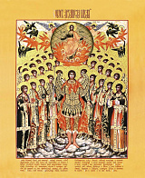 Икона Собор Михаила Архангела с золочением, деревянная рамка со стеклом 15х18х2 см