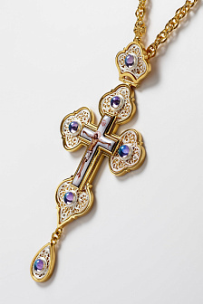 Крест наперсный филигрань №0042 одинарный рант финифть / золочение, серебрение