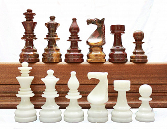 Шахматы каменные Европейские, бархат, оникс, мрамор, 43*43см (высота короля 3,50")